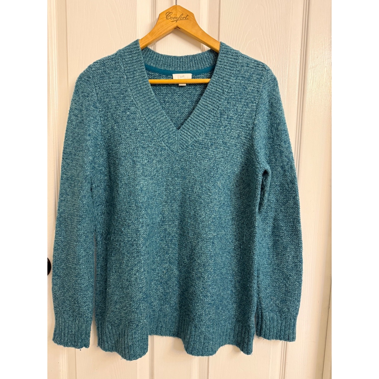 J. Jill Pure Slub Marbled V-Neck Sweater Blue Cozy Knit Casual Alpaca Women's S